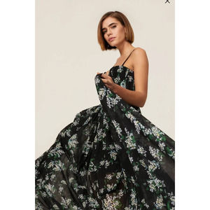 Sau Lee Gown Georgina Dress Floral 6 Small Maxi Corset Black Green